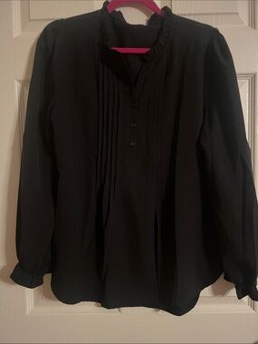 Black Ruffled Collar Pleated Blouse - Women